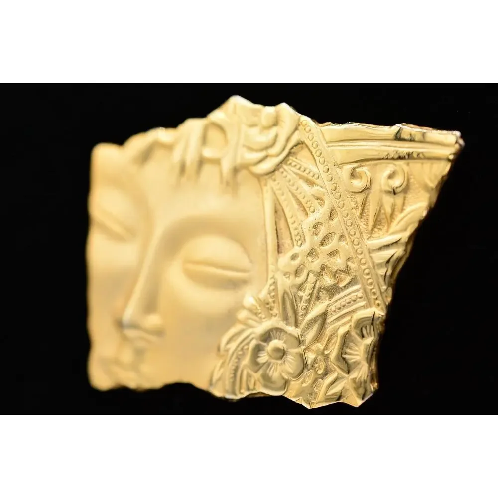 JJ Vintage Pin Brooch Asian Abstract Statue Brushed Gold Signed 1980s BinAJ